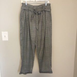 NWOT grey plaid paperbag pants size L